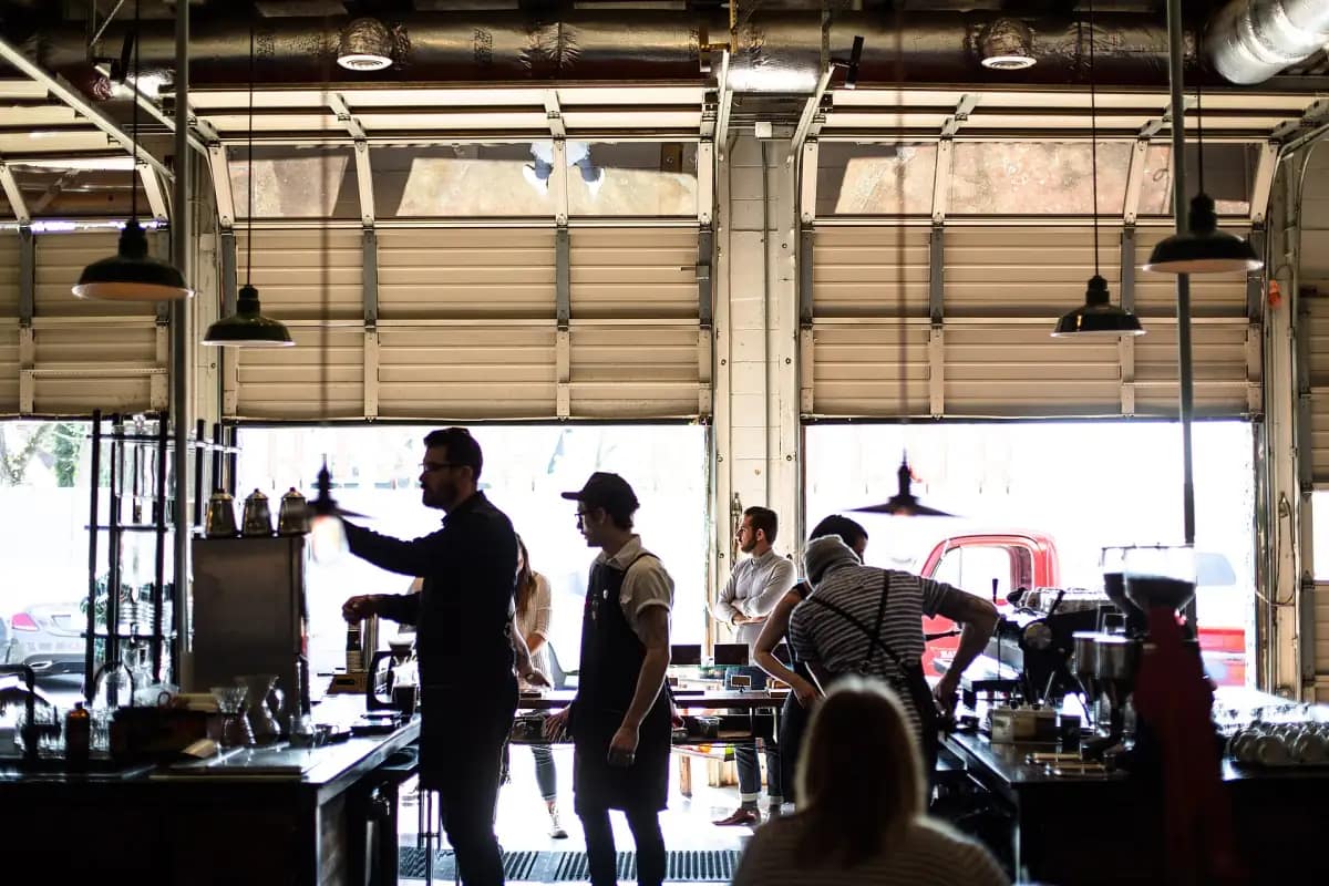 Small business cafe team at work