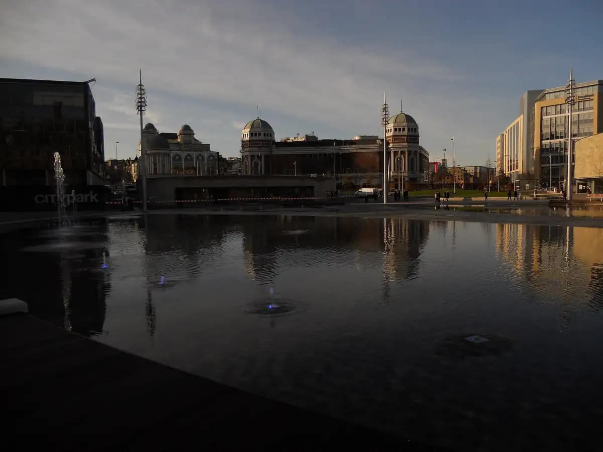 People enjoying City Park in Bradford city centre